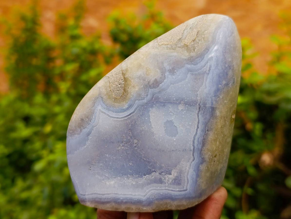 Polished Blue Lace Agate Standing Free Forms x 2 From Malawi - Toprock Gemstones and Minerals 