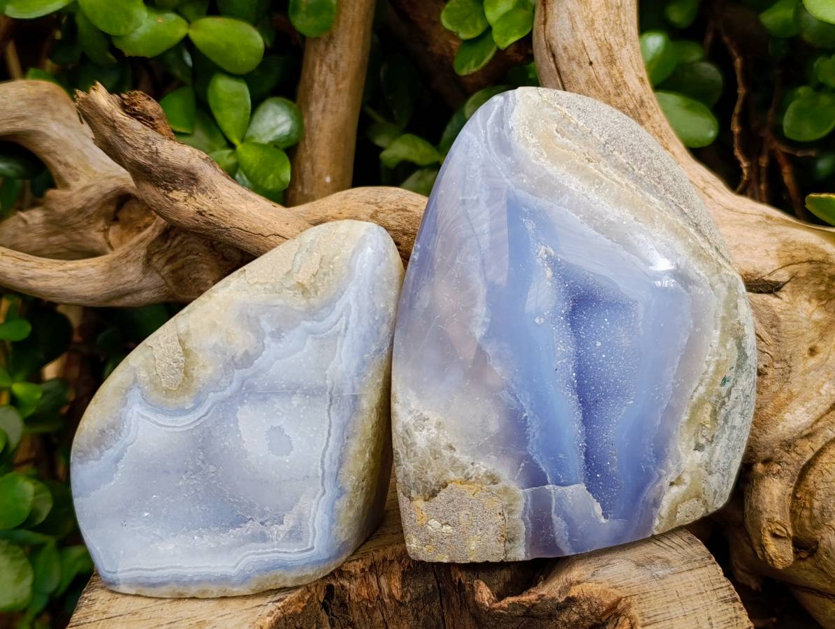 Polished Blue Lace Agate Standing Free Forms x 2 From Malawi - Toprock Gemstones and Minerals 
