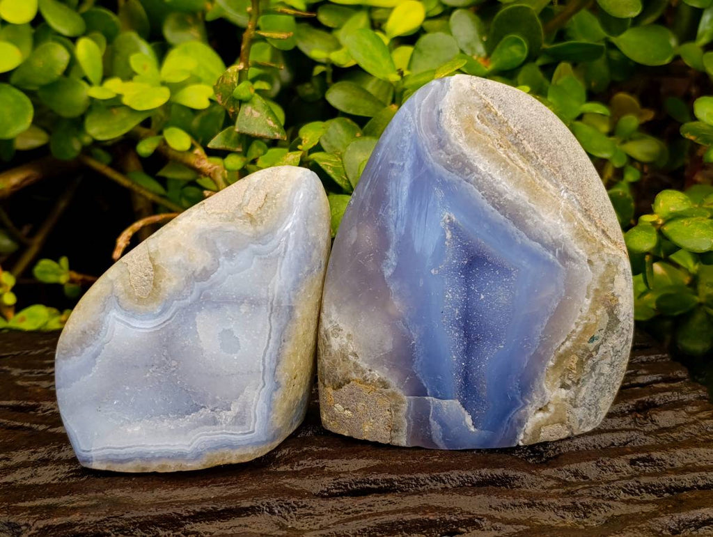 Polished Blue Lace Agate Standing Free Forms x 2 From Malawi - Toprock Gemstones and Minerals 