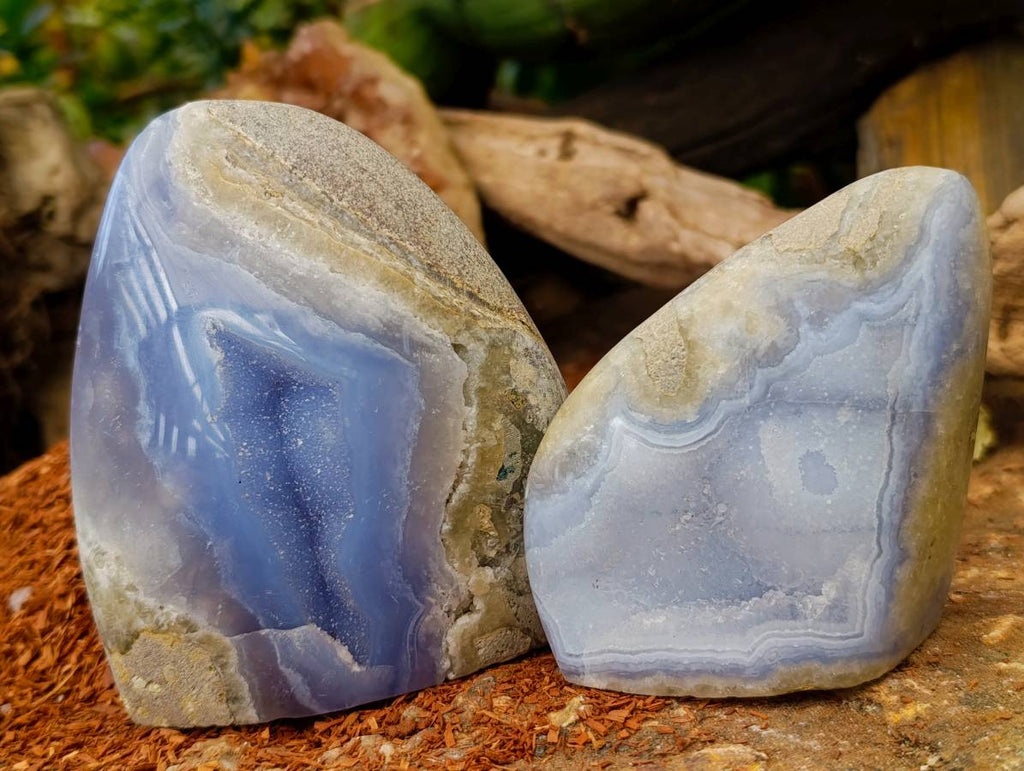 Polished Blue Lace Agate Standing Free Forms x 2 From Malawi - Toprock Gemstones and Minerals 