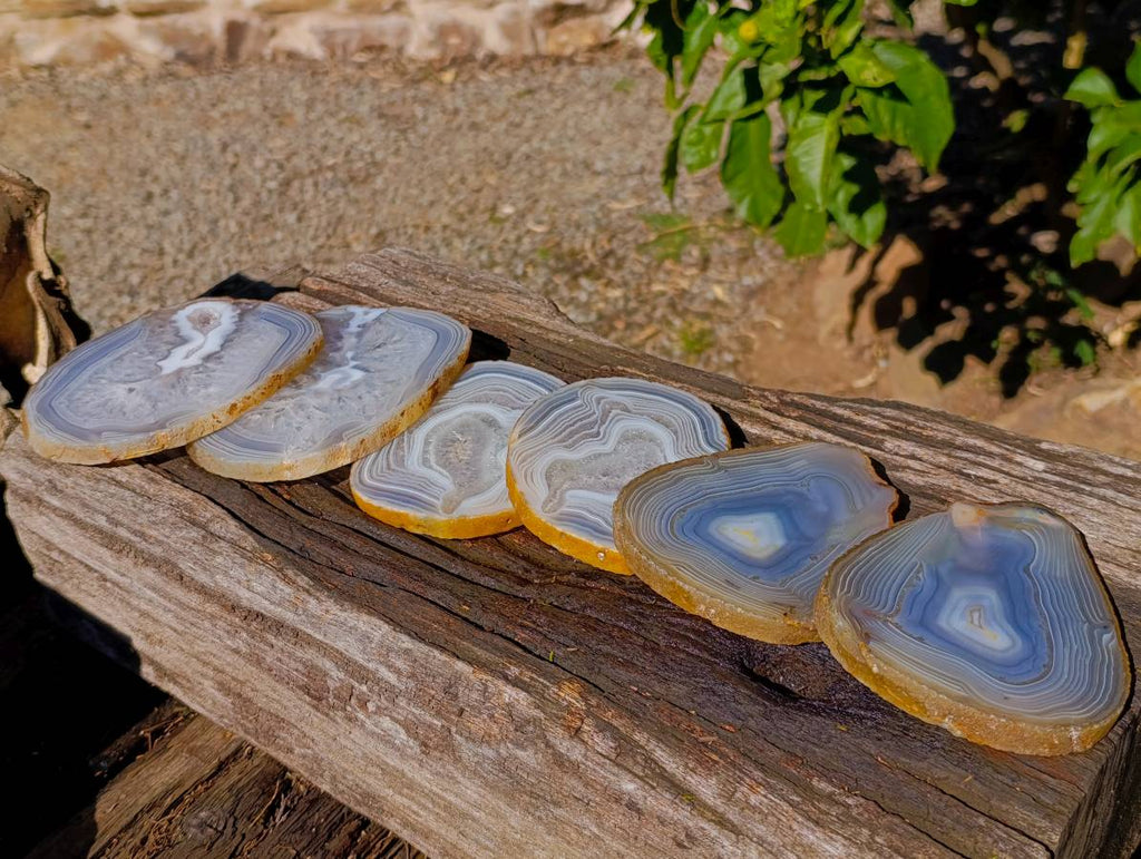 Polished Banded Agate Slices x 6 From Madagascar - Toprock Gemstones and Minerals 