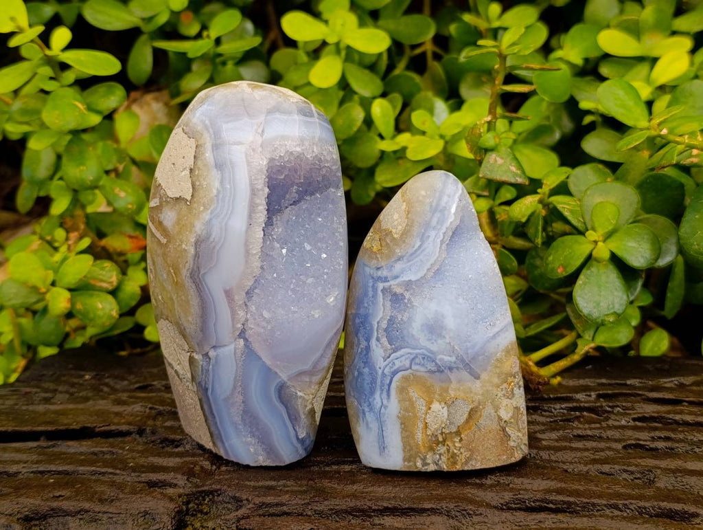 Polished Blue Lace Agate Standing Free Forms x 2 From Malawi - Toprock Gemstones and Minerals 