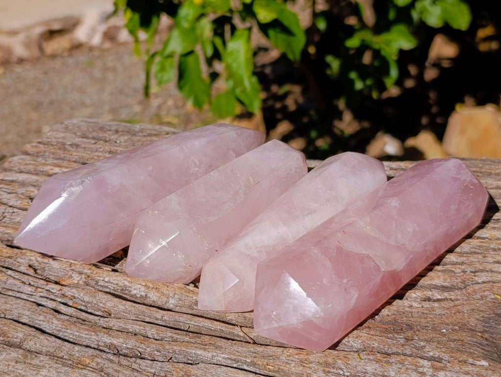 Polished Double Terminated Rose Quartz Points x 4 Madagascar - Toprock Gemstones and Minerals 