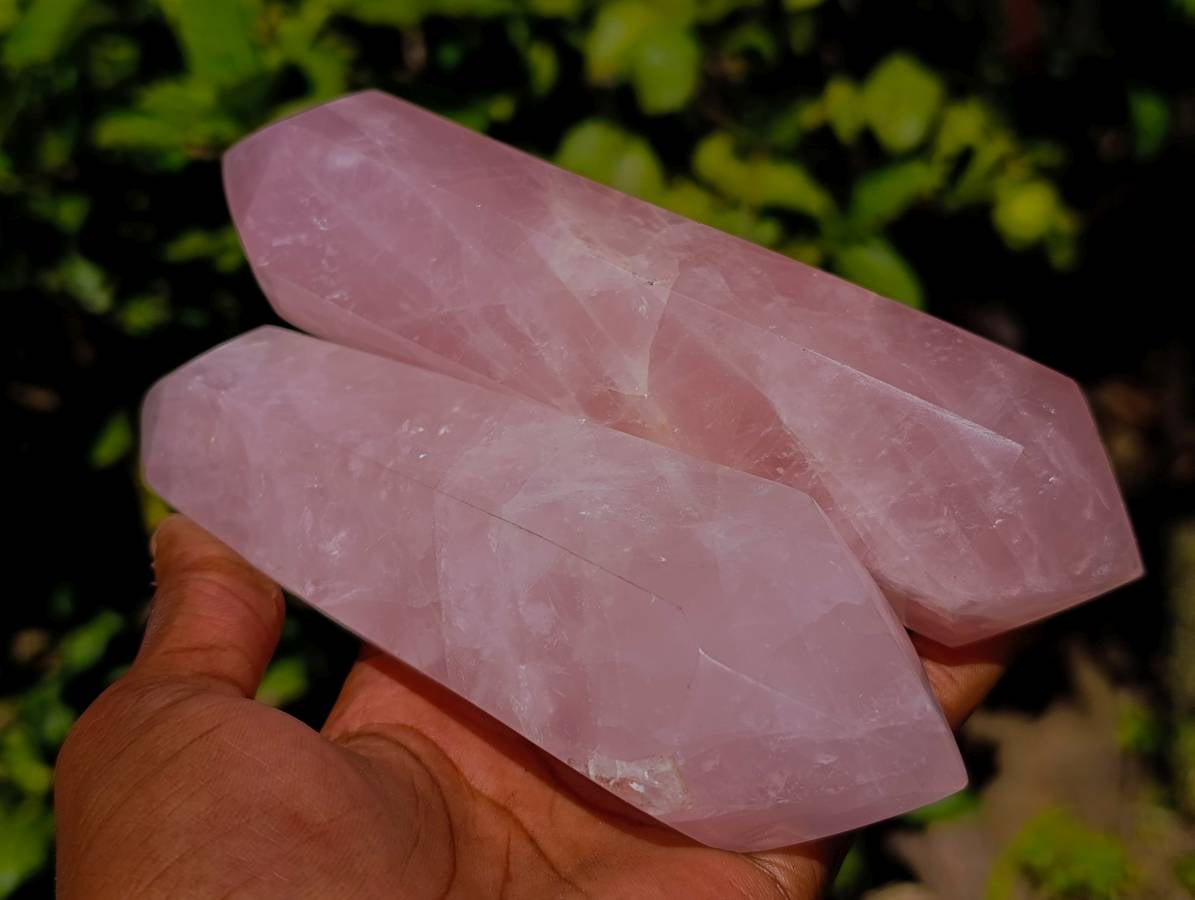 Polished Double Terminated Rose Quartz Points x 4 Madagascar - Toprock Gemstones and Minerals 