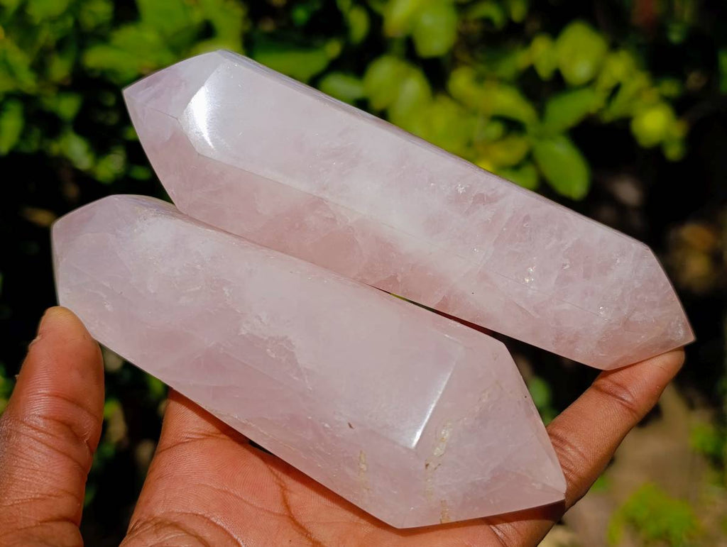 Polished Double Terminated Rose Quartz Points x 4 Madagascar - Toprock Gemstones and Minerals 