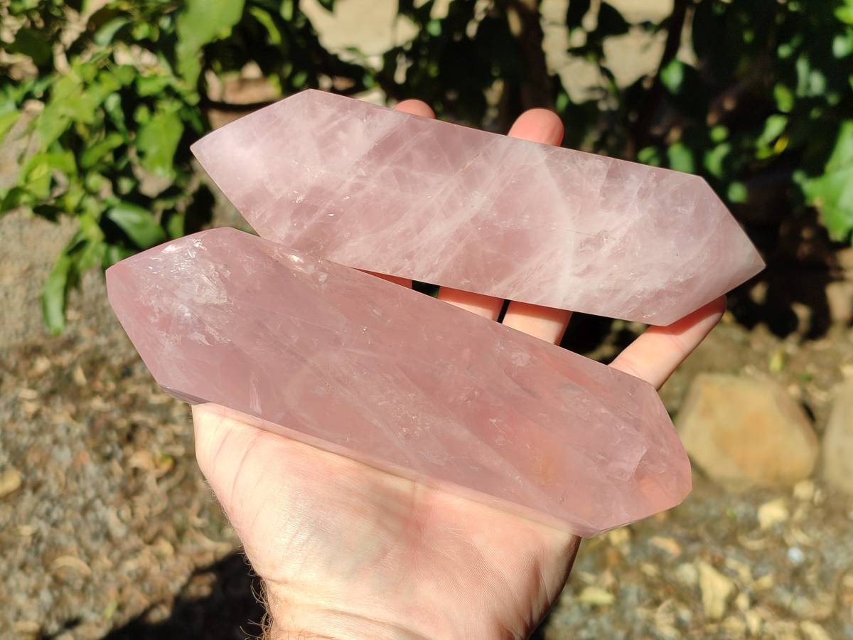 Polished Rose Quartz Double Terminated Points x 2 From Madagascar - Toprock Gemstones and Minerals 