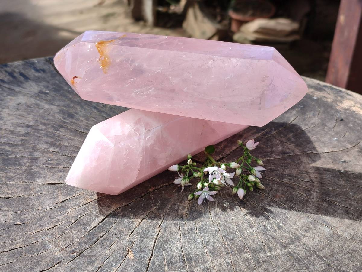 Polished Rose Quartz Double Terminated Points x 2 From Madagascar - Toprock Gemstones and Minerals 