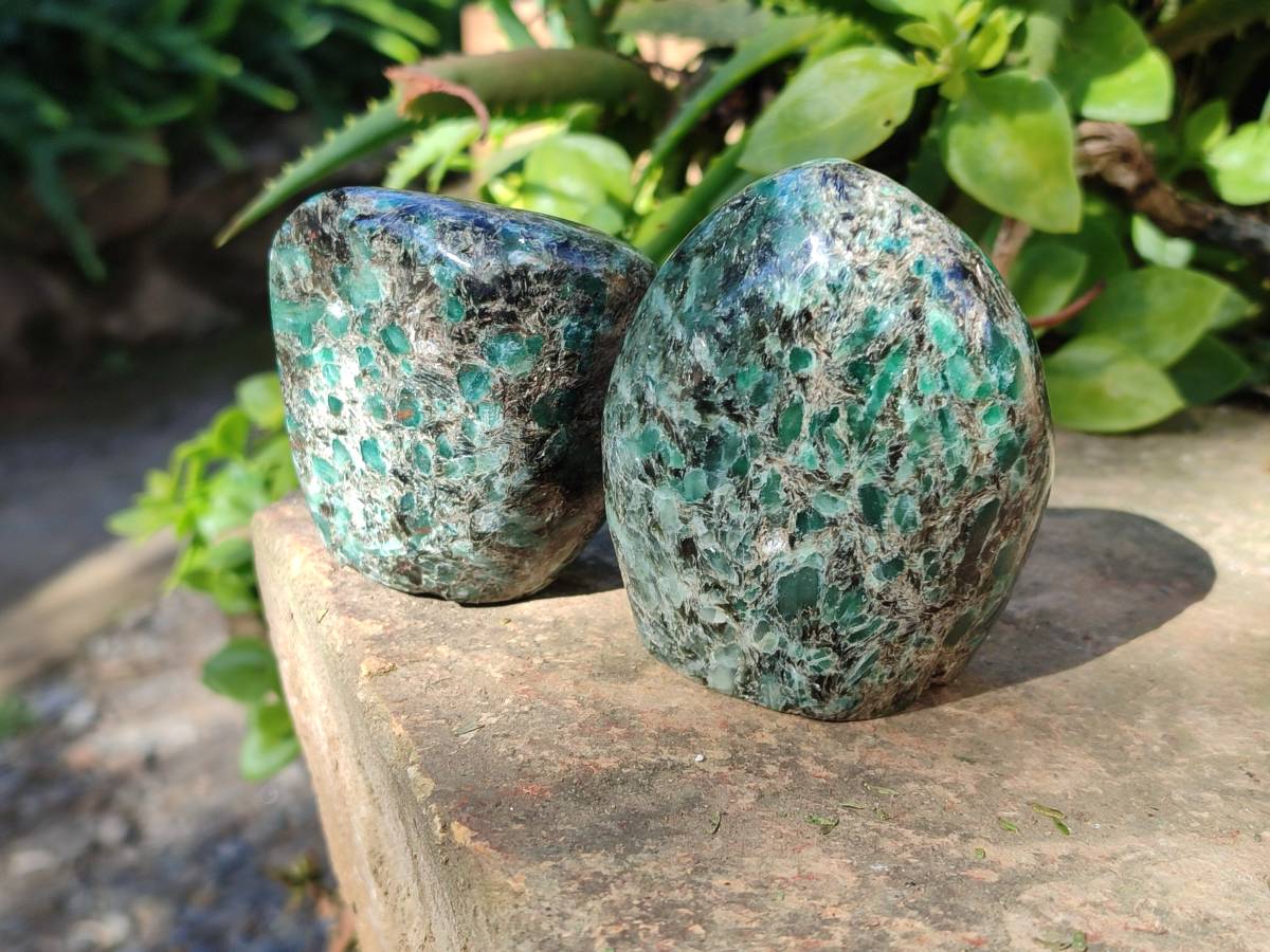 Polished Emerald Mica 'Mutokolite' Standing Free Forms x 3 From Mutoko, Zimbabwe - Toprock Gemstones and Minerals 