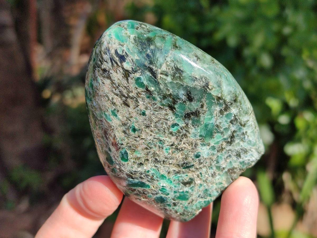 Polished Emerald Mica 'Mutokolite' Standing Free Forms x 3 From Mutoko, Zimbabwe - Toprock Gemstones and Minerals 