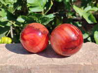 Polished Carnelian Agate Spheres x 3 From Madagascar - Toprock Gemstones and Minerals 