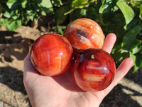 Polished Carnelian Agate Spheres x 3 From Madagascar - Toprock Gemstones and Minerals 