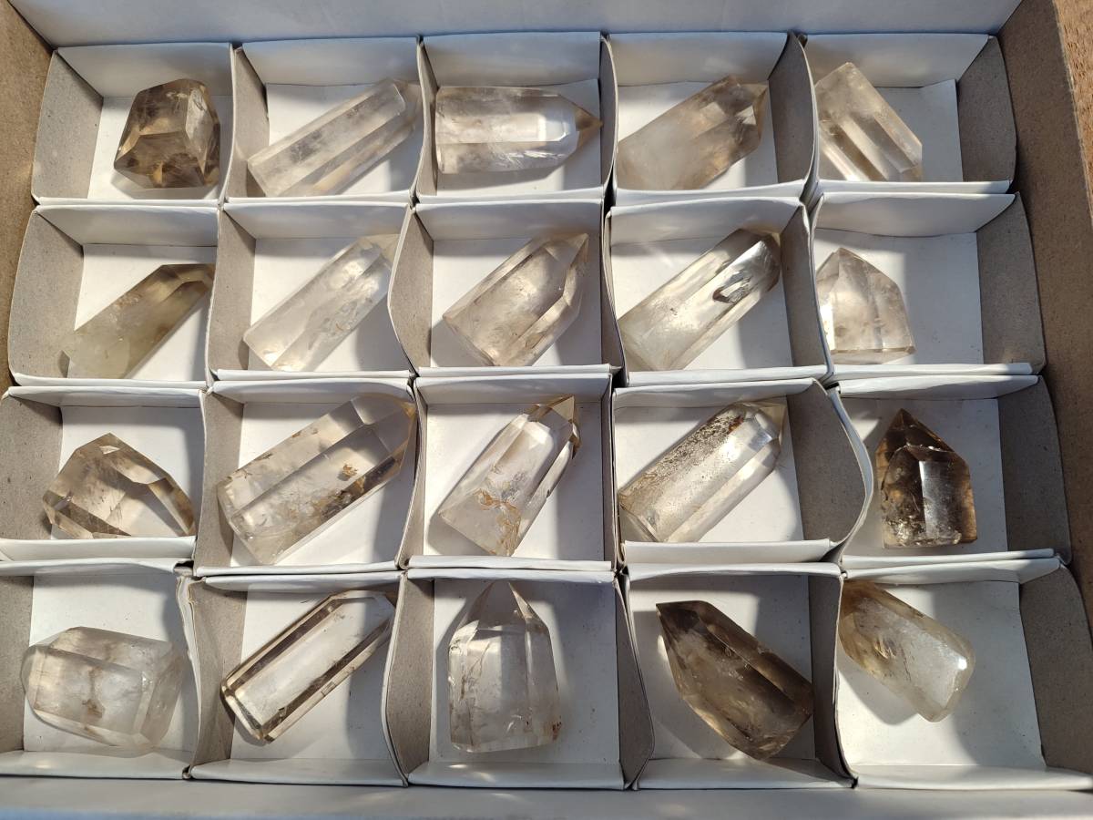 Polished Smokey Wispy Phantom Quartz Crystals x 20 From Anzojorabe, Madagascar - Toprock Gemstones and Minerals 