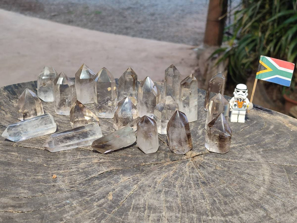Polished Smokey Wispy Phantom Quartz Crystals x 20 From Anzojorabe, Madagascar - Toprock Gemstones and Minerals 