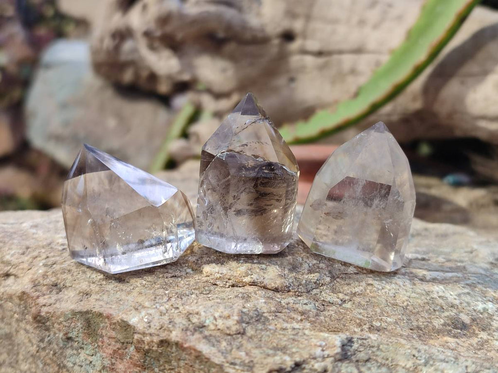 Polished Smokey Wispy Phantom Quartz Crystals x 20 From Anzojorabe, Madagascar - Toprock Gemstones and Minerals 