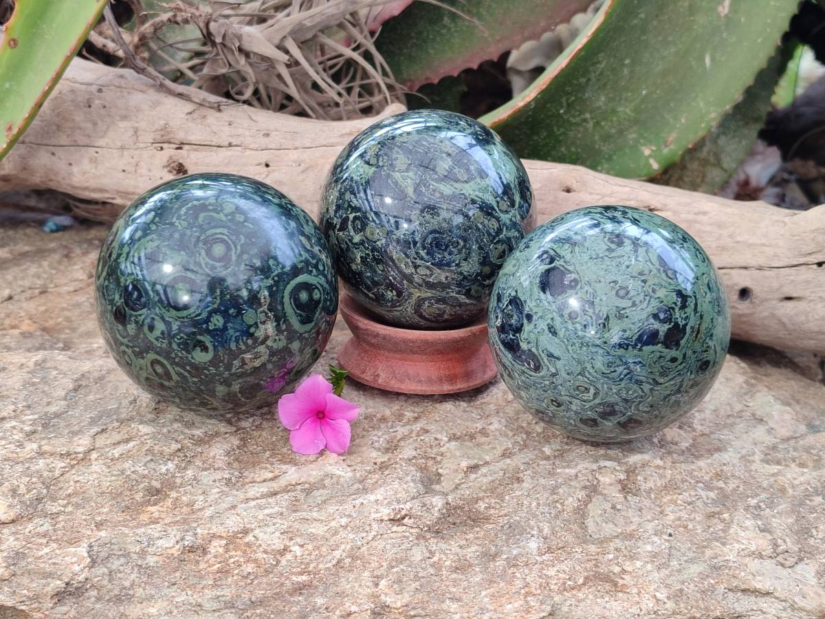 Polished Stromatolite Spheres x 3 From Katsepy, Madagascar - Toprock Gemstones and Minerals 
