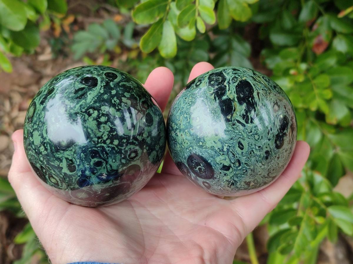 Polished Stromatolite Spheres x 3 From Katsepy, Madagascar - Toprock Gemstones and Minerals 