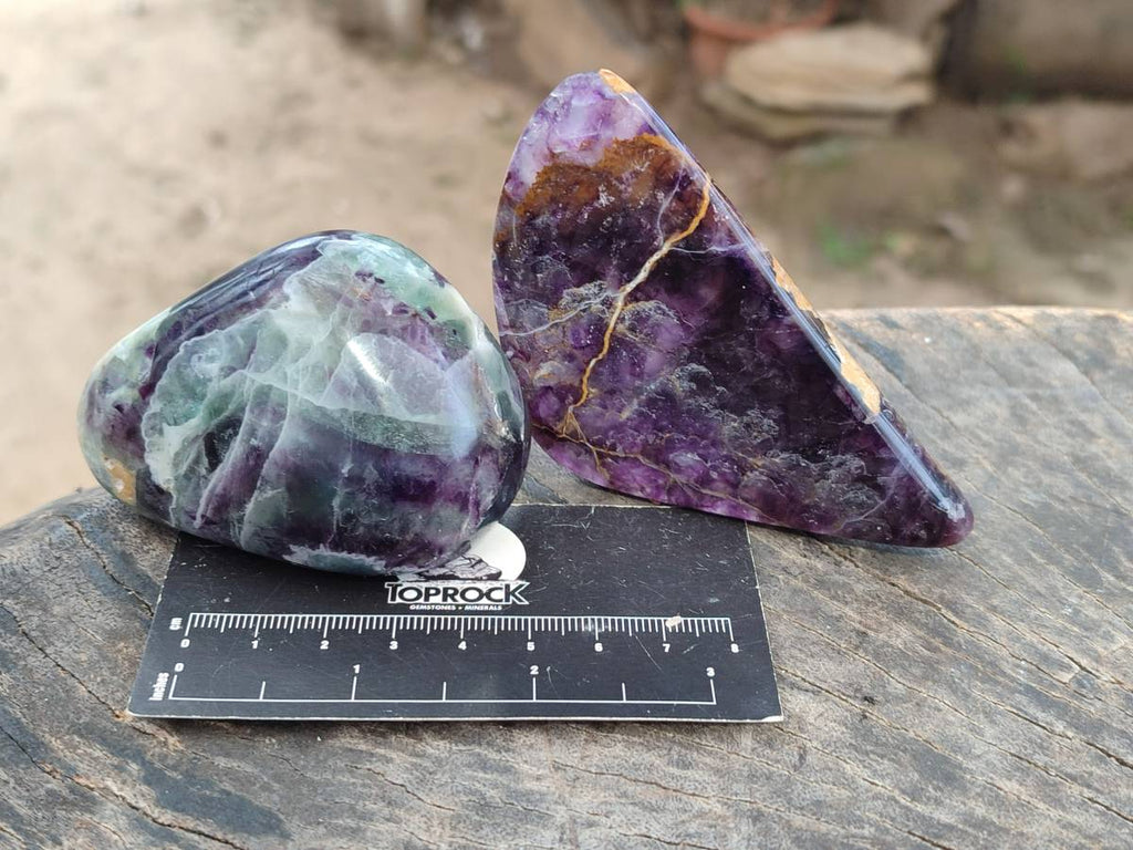 Polished Watermelon Fluorite Free Forms x 6 From Uis, Namibia - Toprock Gemstones and Minerals 
