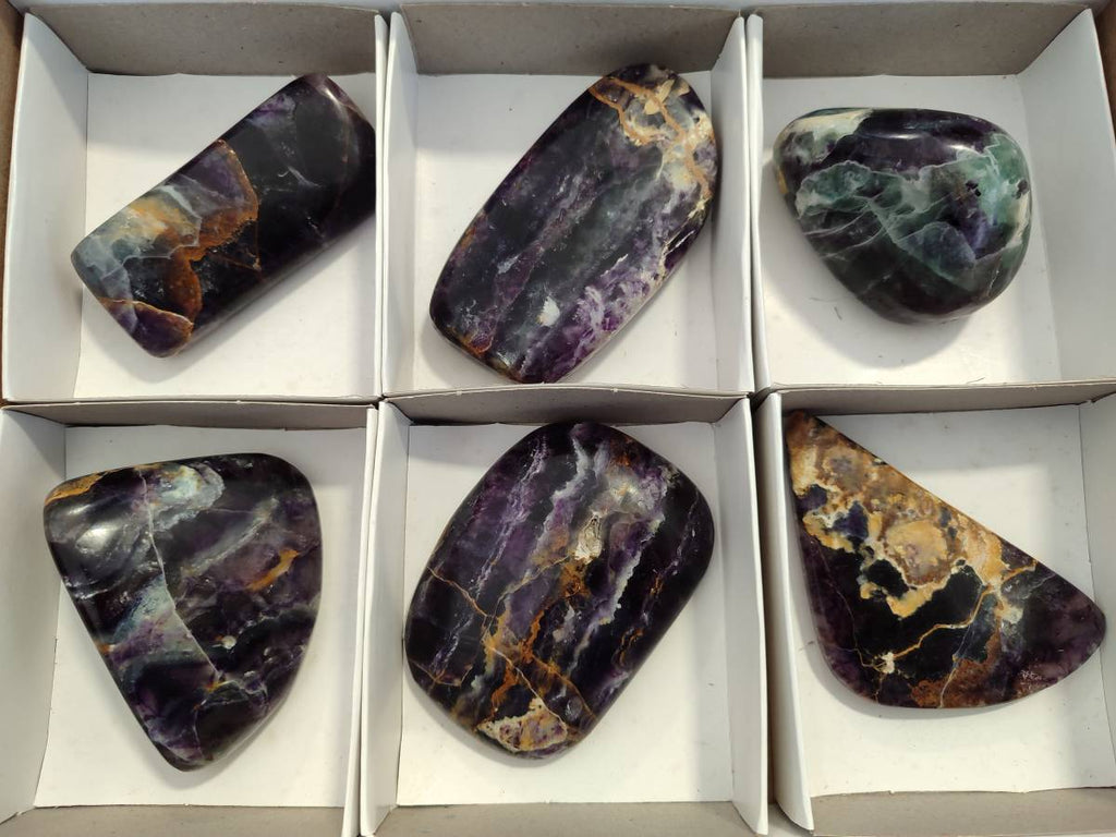 Polished Watermelon Fluorite Free Forms x 6 From Uis, Namibia - Toprock Gemstones and Minerals 