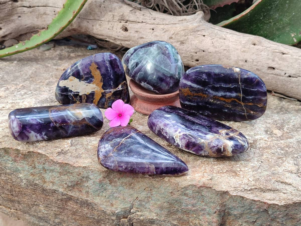 Polished Watermelon Fluorite Free Forms x 6 From Uis, Namibia - Toprock Gemstones and Minerals 