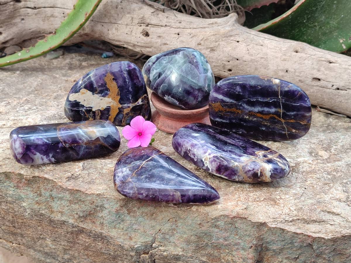 Polished Watermelon Fluorite Free Forms x 6 From Uis, Namibia - Toprock Gemstones and Minerals 