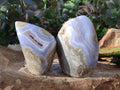 Polished Blue Lace Agate Standing Free Forms x 2 From Nsanje, Malawi - Toprock Gemstones and Minerals 