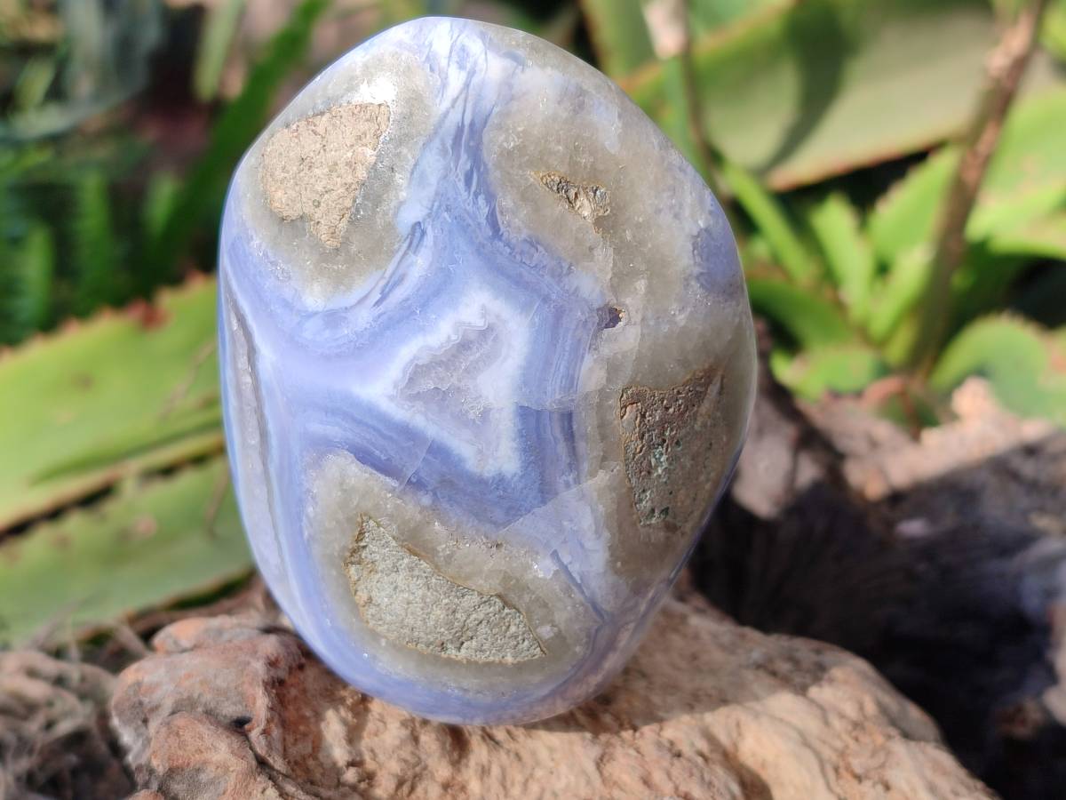 Polished Blue Lace Agate Standing Free Forms x 2 From Nsanje, Malawi - Toprock Gemstones and Minerals 