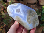 Polished Blue Lace Agate Standing Free Forms x 2 From Nsanje, Malawi - Toprock Gemstones and Minerals 