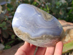 Polished Blue Lace Agate Standing Free Forms x 2 From Nsanje, Malawi - Toprock Gemstones and Minerals 