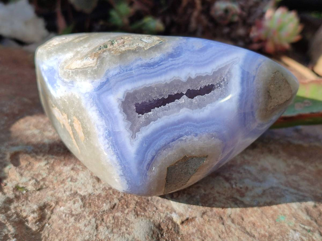 Polished Blue Lace Agate Standing Free Forms x 2 From Nsanje, Malawi - Toprock Gemstones and Minerals 