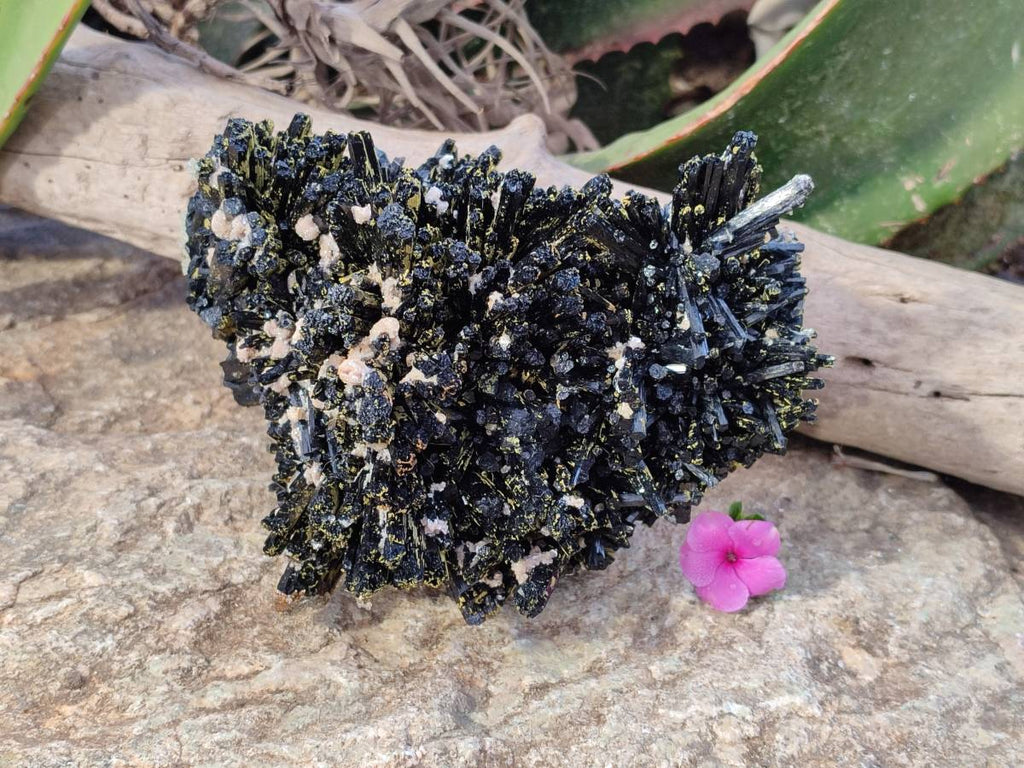 Natural Schorl Black Tourmaline Specimen With Hyalite Opal x 1 From Namibia - Toprock Gemstones and Minerals 