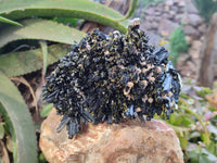 Natural Schorl Black Tourmaline Specimen With Hyalite Opal x 1 From Namibia - Toprock Gemstones and Minerals 