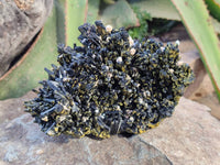 Natural Schorl Black Tourmaline Specimen With Hyalite Opal x 1 From Namibia - Toprock Gemstones and Minerals 