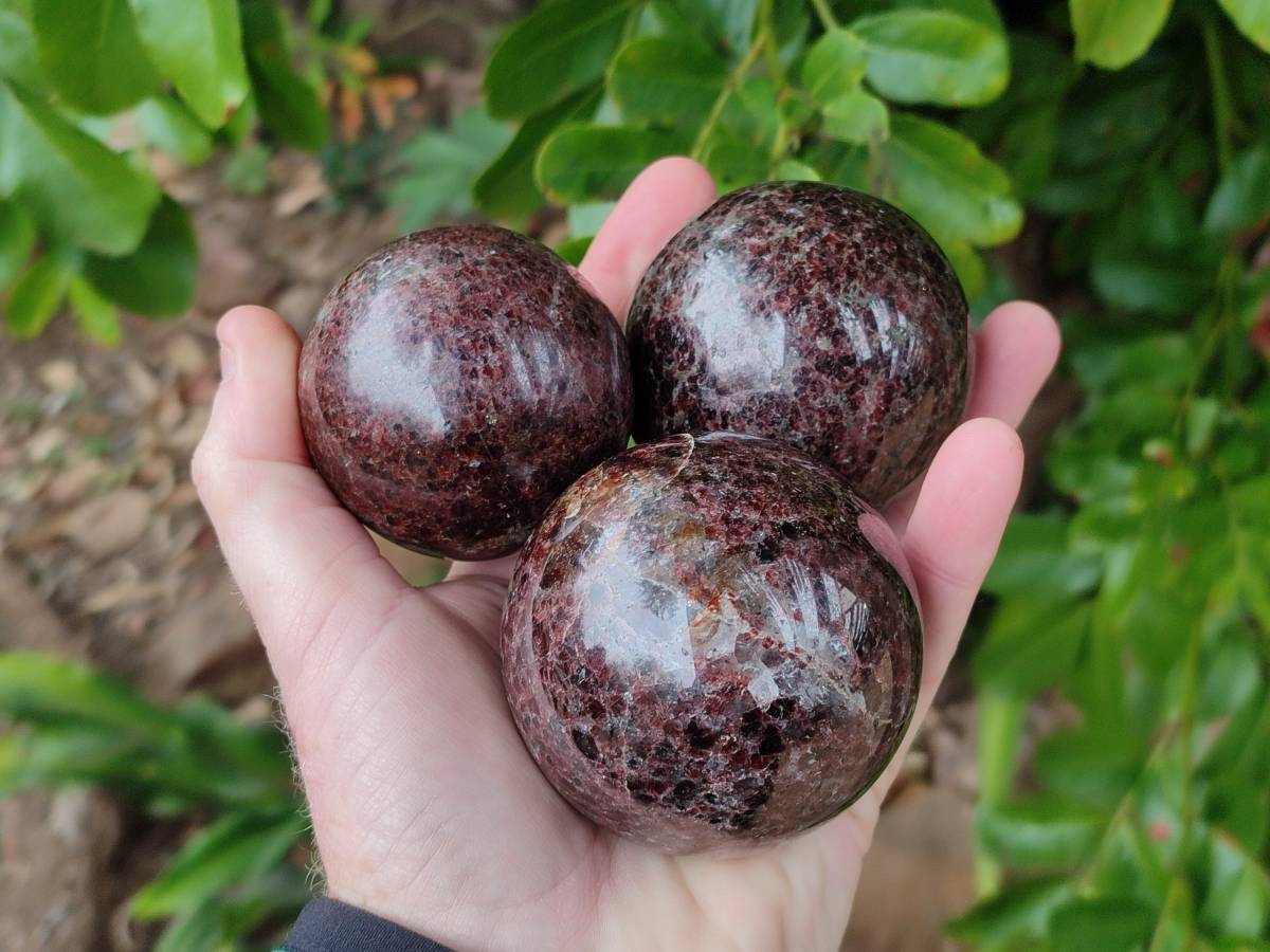 Polished Pyrope Garnet Spheres x 3 From Madagascar - Toprock Gemstones and Minerals 