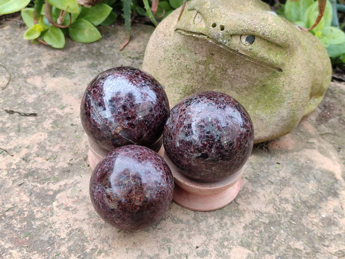 Polished Pyrope Garnet Spheres x 3 From Madagascar - Toprock Gemstones and Minerals 