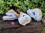 Natural Blue Lace Agate Geode Specimens x 3 From Nsanje, Malawi - Toprock Gemstones and Minerals 