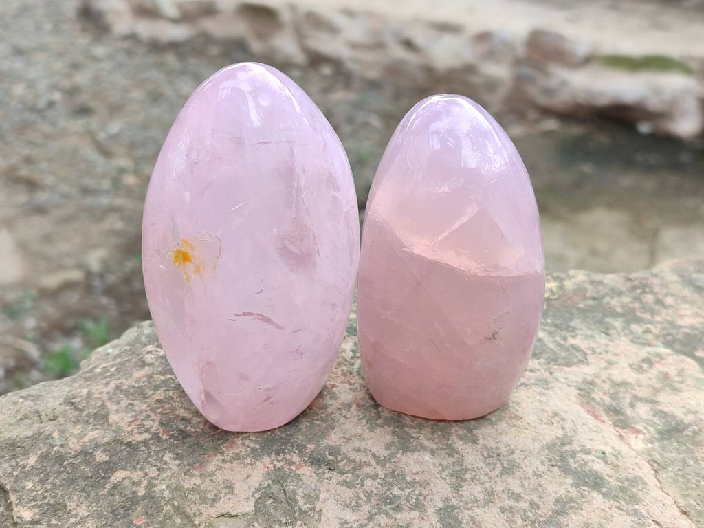 Polished Rose Quartz Standing Free Forms x 3 From Madagascar - Toprock Gemstones and Minerals 
