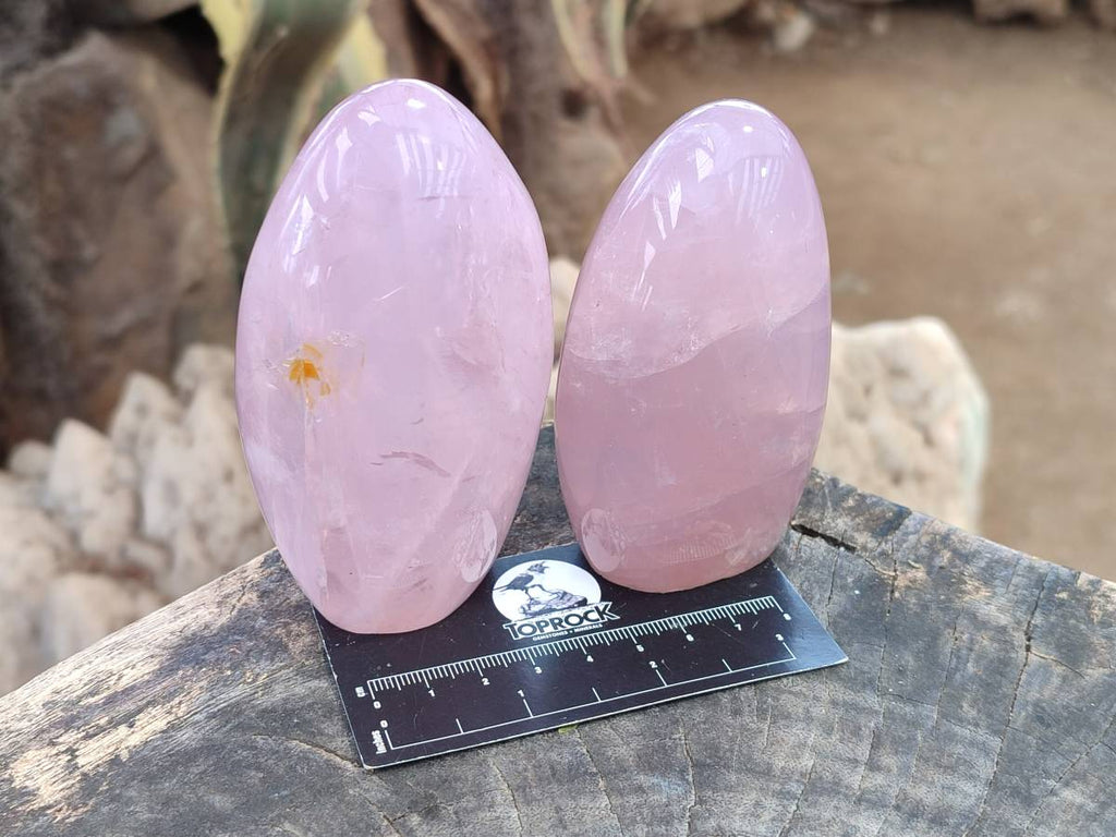 Polished Rose Quartz Standing Free Forms x 3 From Madagascar - Toprock Gemstones and Minerals 