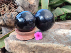 Polished Black Tourmaline Spheres x 2 From Madagascar - Toprock Gemstones and Minerals 