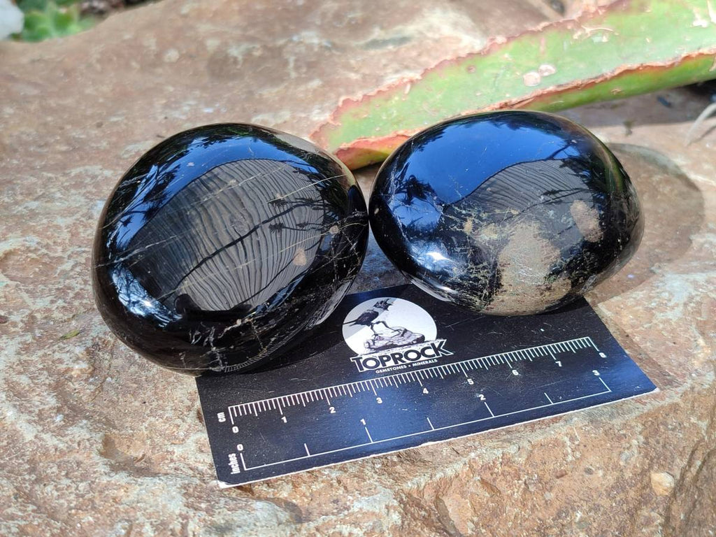 Polished Black Tourmaline Palm Stones x 6 From Madagascar - Toprock Gemstones and Minerals 