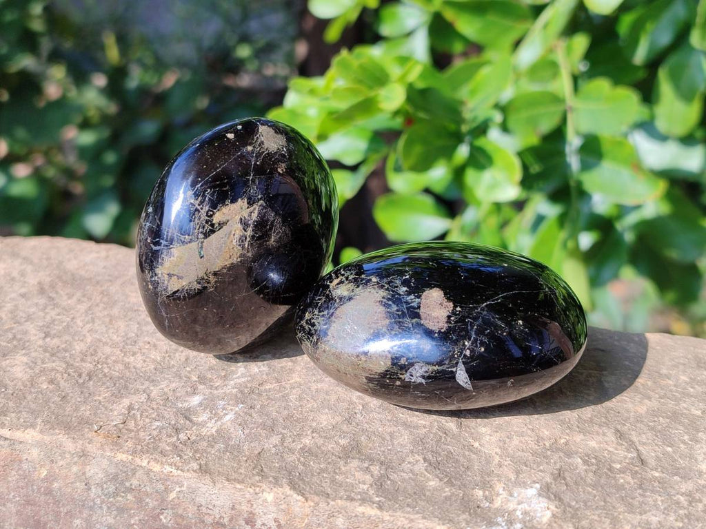 Polished Black Tourmaline Palm Stones x 6 From Madagascar - Toprock Gemstones and Minerals 