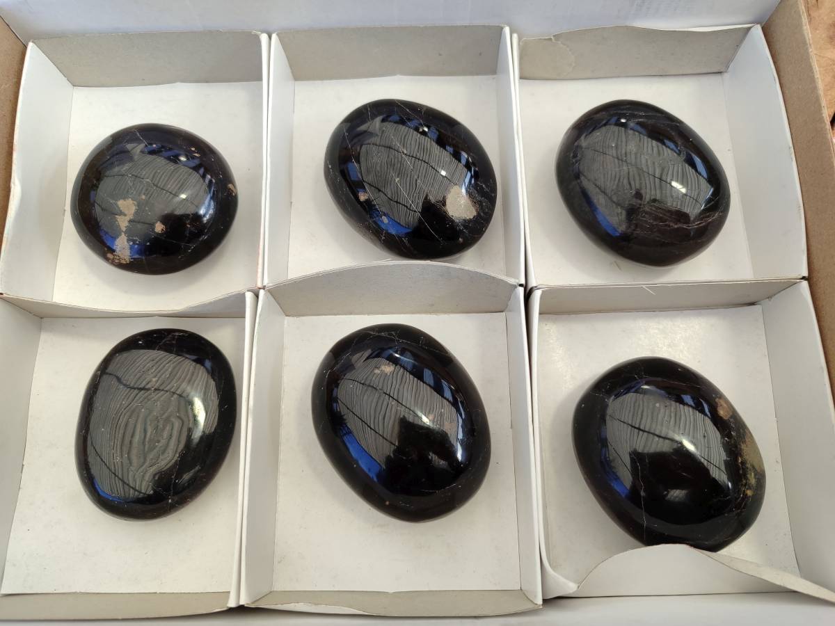 Polished Black Tourmaline Palm Stones x 6 From Madagascar - Toprock Gemstones and Minerals 