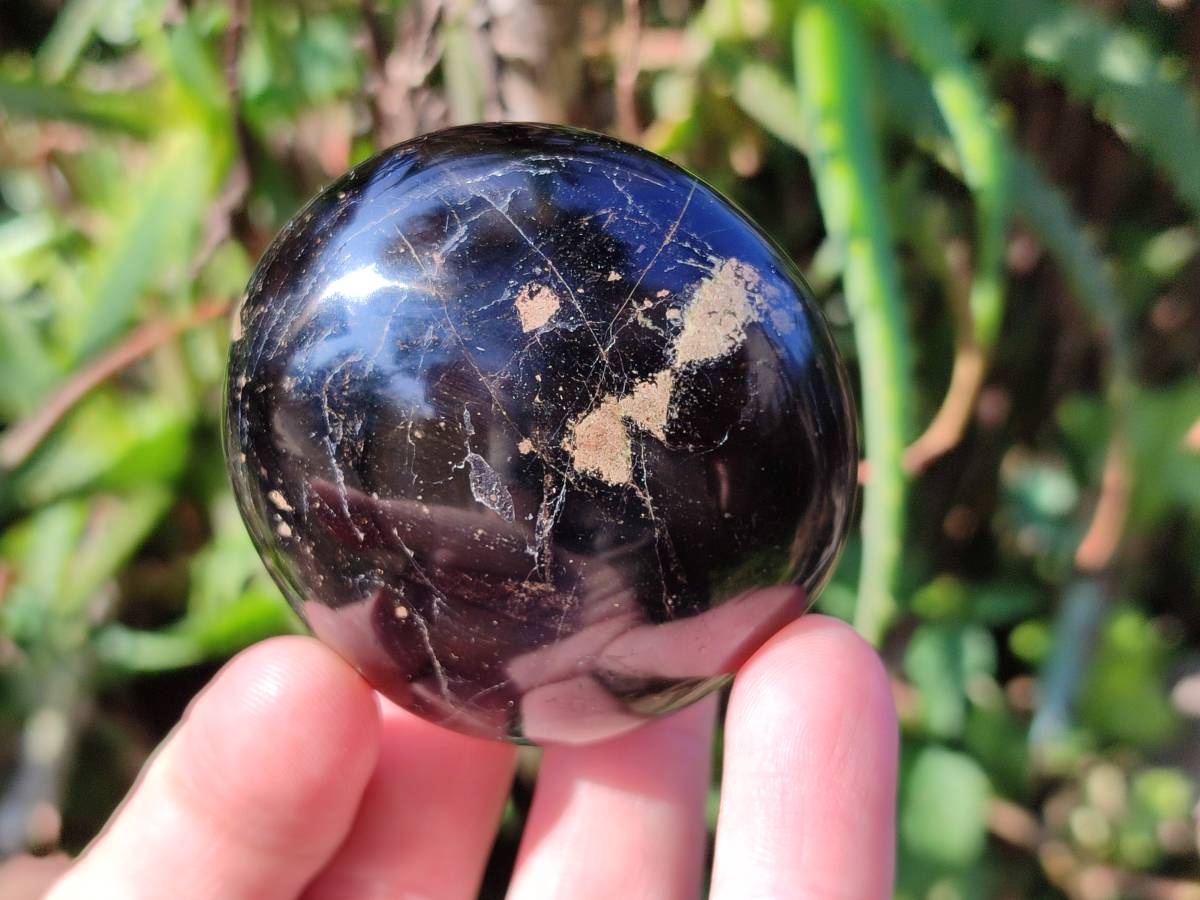 Polished Black Tourmaline Palm Stones x 6 From Madagascar - Toprock Gemstones and Minerals 