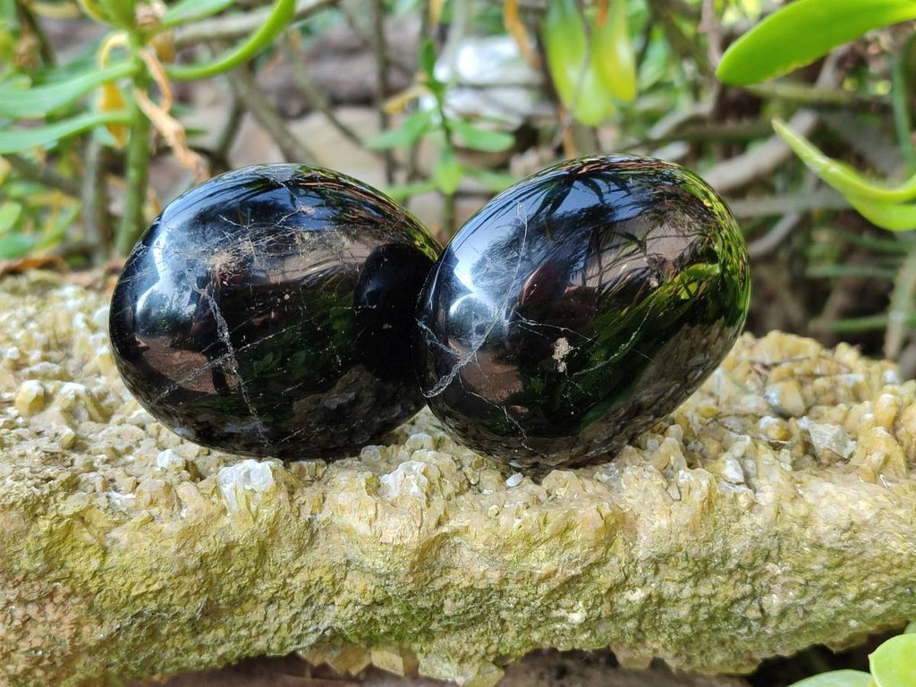 Polished Black Tourmaline Palm Stones x 6 From Madagascar - Toprock Gemstones and Minerals 