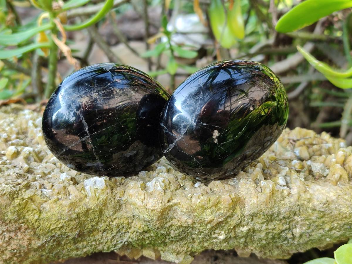 Polished Black Tourmaline Palm Stones x 6 From Madagascar - Toprock Gemstones and Minerals 
