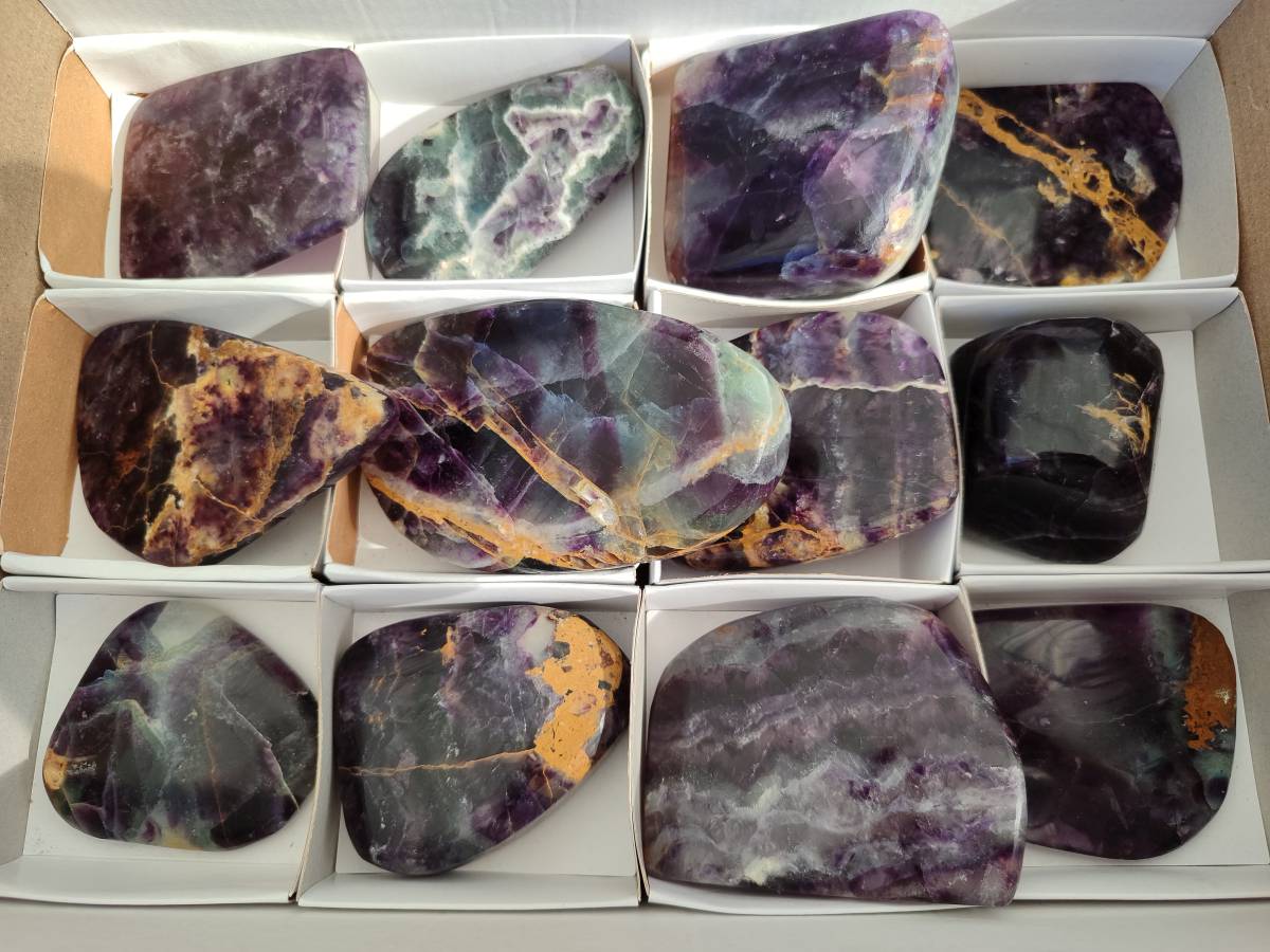 Polished Watermelon Fluorite Free Forms x 12 From Uis, Namibia - Toprock Gemstones and Minerals 