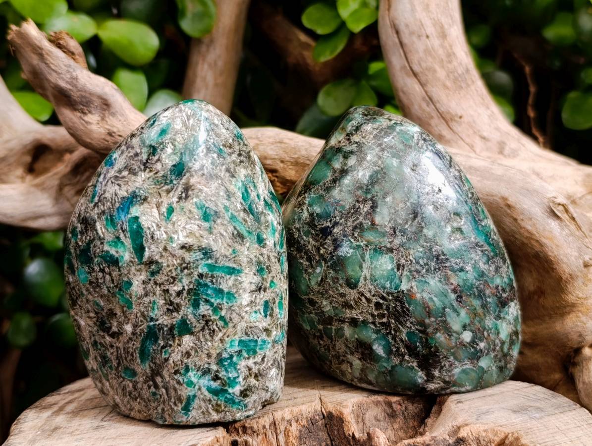 Polished Emerald Mica In Matrix Standing Free Forms x 2 From Mutoko, Zimbabwe - Toprock Gemstones and Minerals 