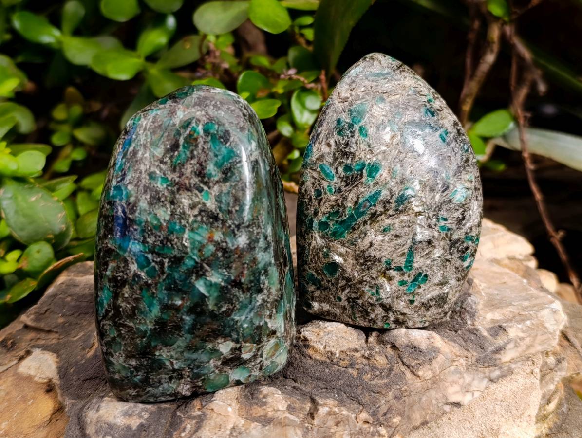 Polished Emerald Mica In Matrix Standing Free Forms x 2 From Mutoko, Zimbabwe - Toprock Gemstones and Minerals 