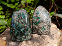 Polished Emerald Mica In Matrix Standing Free Forms x 2 From Mutoko, Zimbabwe - Toprock Gemstones and Minerals 