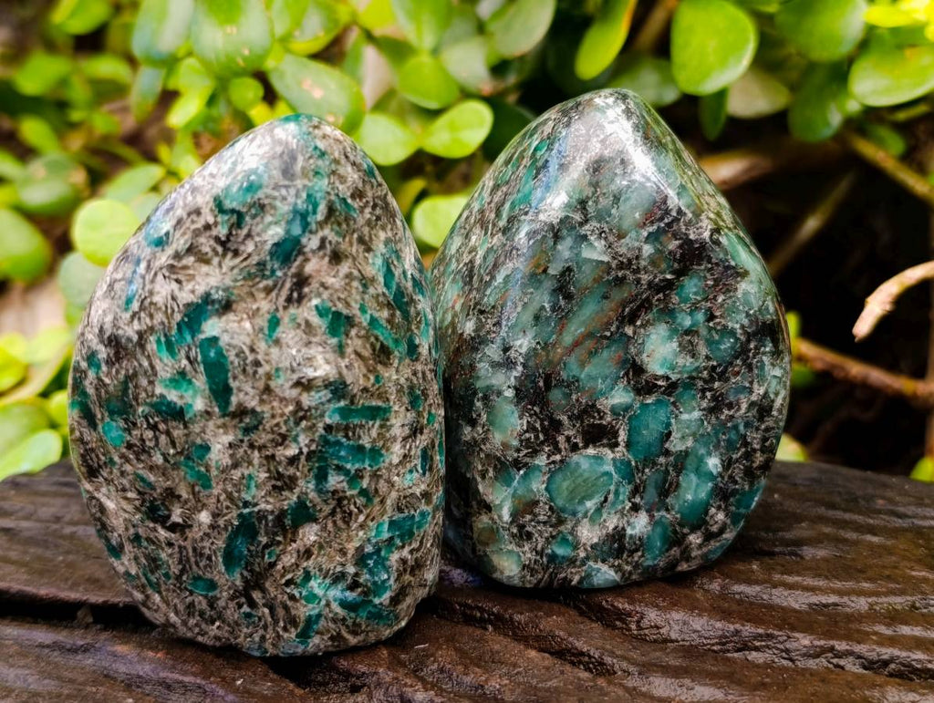 Polished Emerald Mica In Matrix Standing Free Forms x 2 From Mutoko, Zimbabwe - Toprock Gemstones and Minerals 