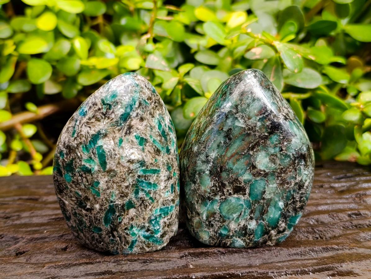 Polished Emerald Mica In Matrix Standing Free Forms x 2 From Mutoko, Zimbabwe - Toprock Gemstones and Minerals 